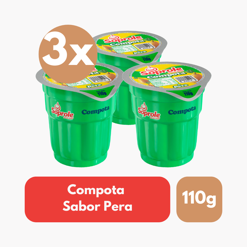 Pack 3 Un Compota Soprole Sabor Pera 110 g