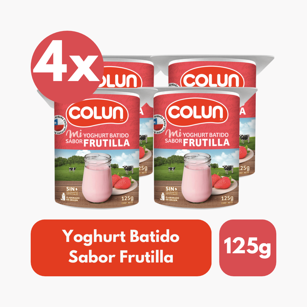 Pack 4 Un Yoghurt Batido Colun Sabor Frutilla 125 Gr