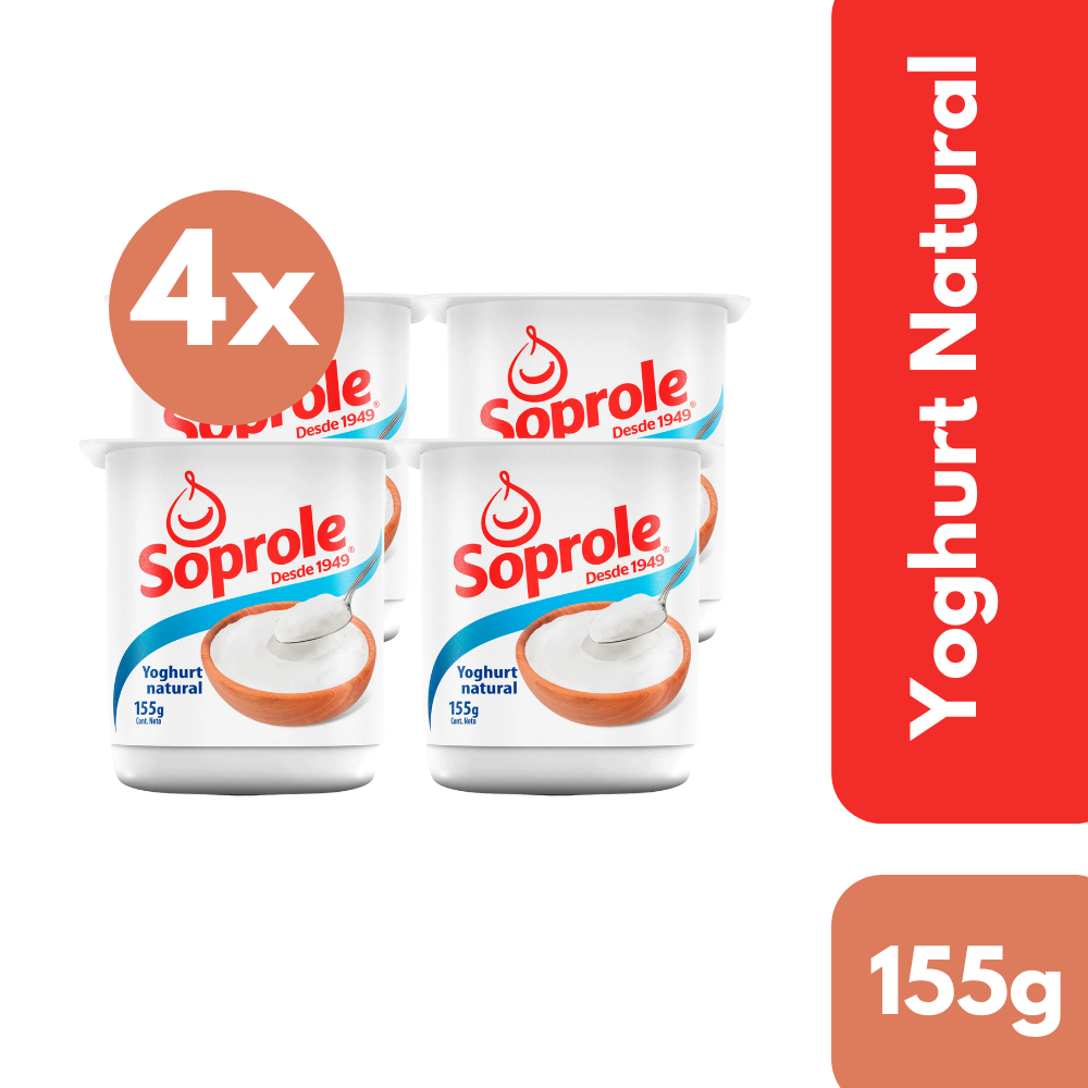 Pack 4 Un Yoghurt Natural Soprole 155 Ml