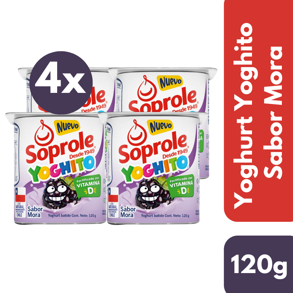 Pack 4 Un Yoghurt Yoghito Soprole Mora 120 Gr