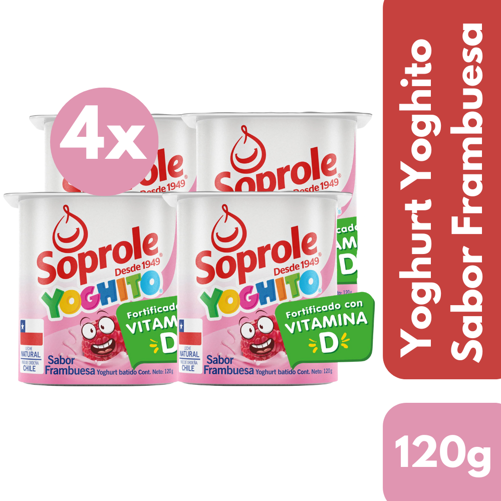 Pack 4 Un Yoghurt Yoghito Soprole Frambuesa 120 Gr