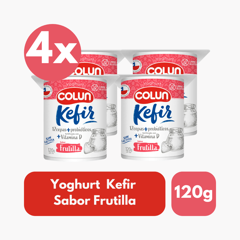 Pack 4 Un Yoghurt Kefir Colun Sabor Frutilla 120 Gr