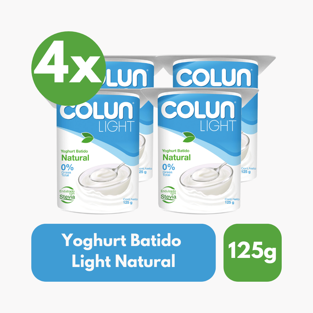 Pack 4 Un Yoghurt Batido Colun Sin Lactosa Natural 125 Gr
