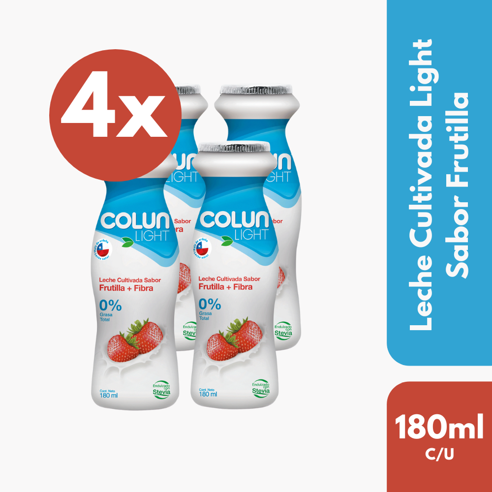 Pack 4 Un Leche Cultivada Colun Light con Fibra Frutilla 180 ml