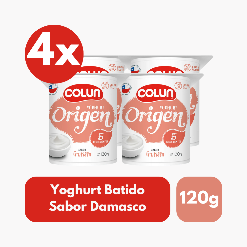 Pack 4 Un Yoghurt Origen Colun Sabor Frutilla 120 Gr