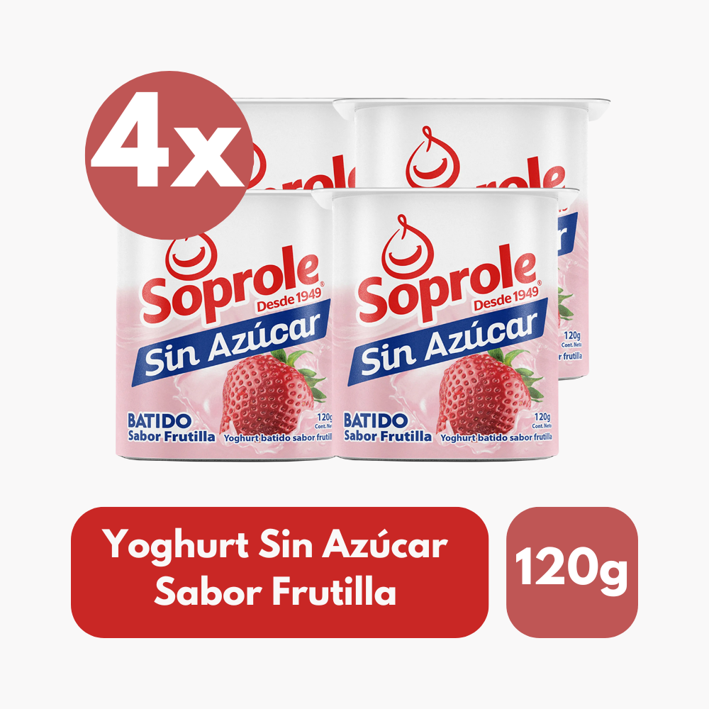 Pack 4 Un Yogurt Soprole Sin Azúcar Frutilla 120 Gr