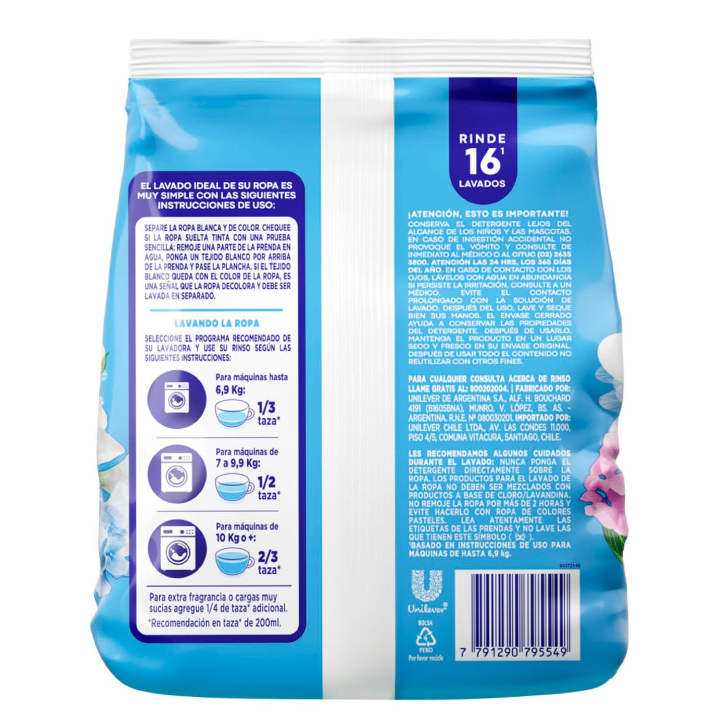 Detergente en polvo Rinso hortensias y flores blancas 800 g