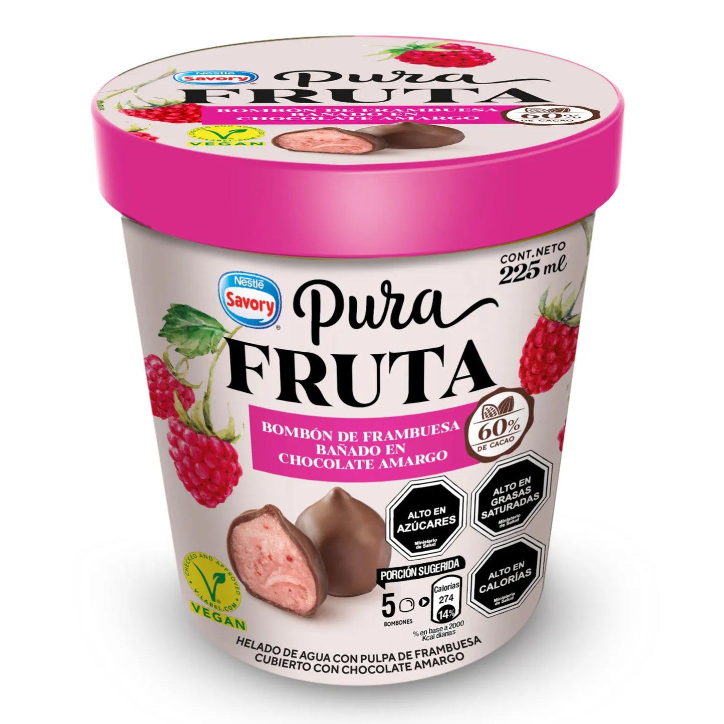Bombón Helado Savory Pura Fruta Frambuesa Chocolate Amargo 225ml