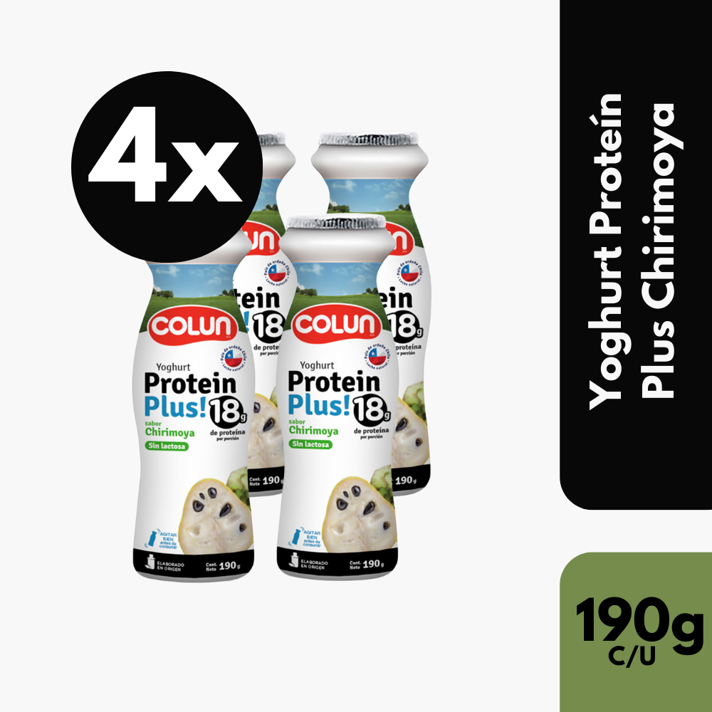 Pack 4 Un Yoghurt Proteín Plus Colun Sabor Chirimoya 190 g