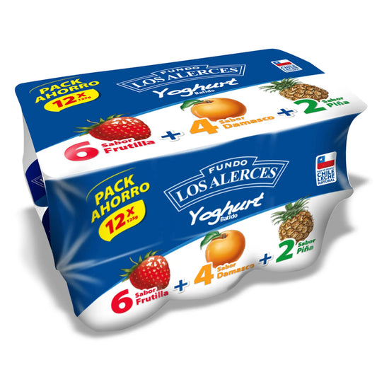 Pack 12 Yoghurt Los Alerces 3 Sabores 120 g