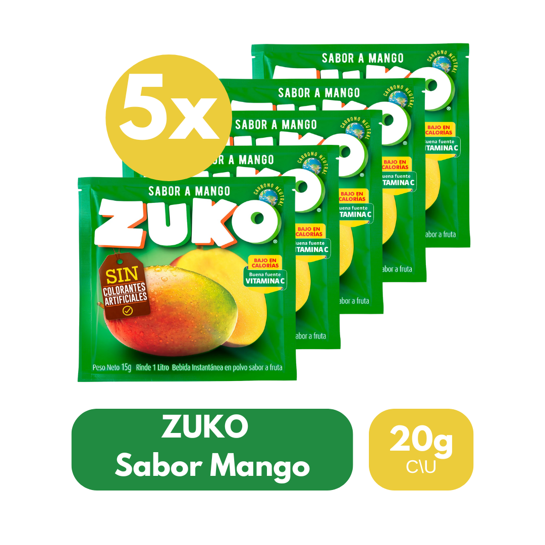 Pack 5 Un Jugo En Polvo Zuko Sabor Mango 20 g