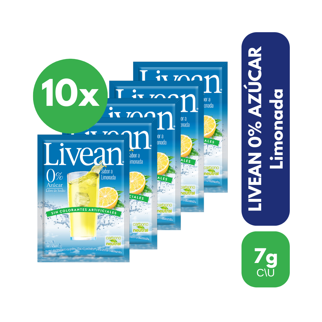 Pack 10 Un Jugo En Polvo Livean Limonada 7 Gr