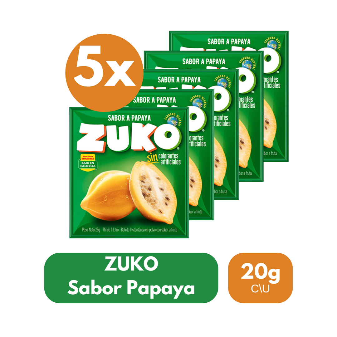 Pack 5 Un Jugo En Polvo Zuko Sabor Papaya 20 g