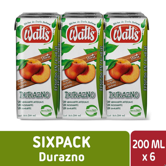 Pack Néctar Durazno Watts 200ml 6un