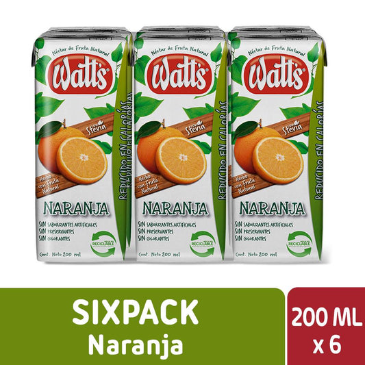 Pack Néctar Naranja Watts 200ml 6un