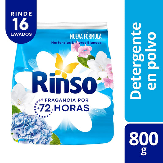 Detergente en polvo Rinso hortensias y flores blancas 800 g