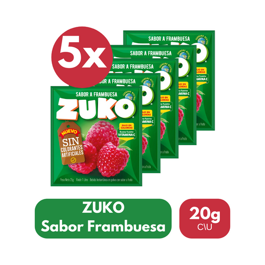 Pack 5 Un Jugo En Polvo Zuko Sabor Frambuesa 20 g