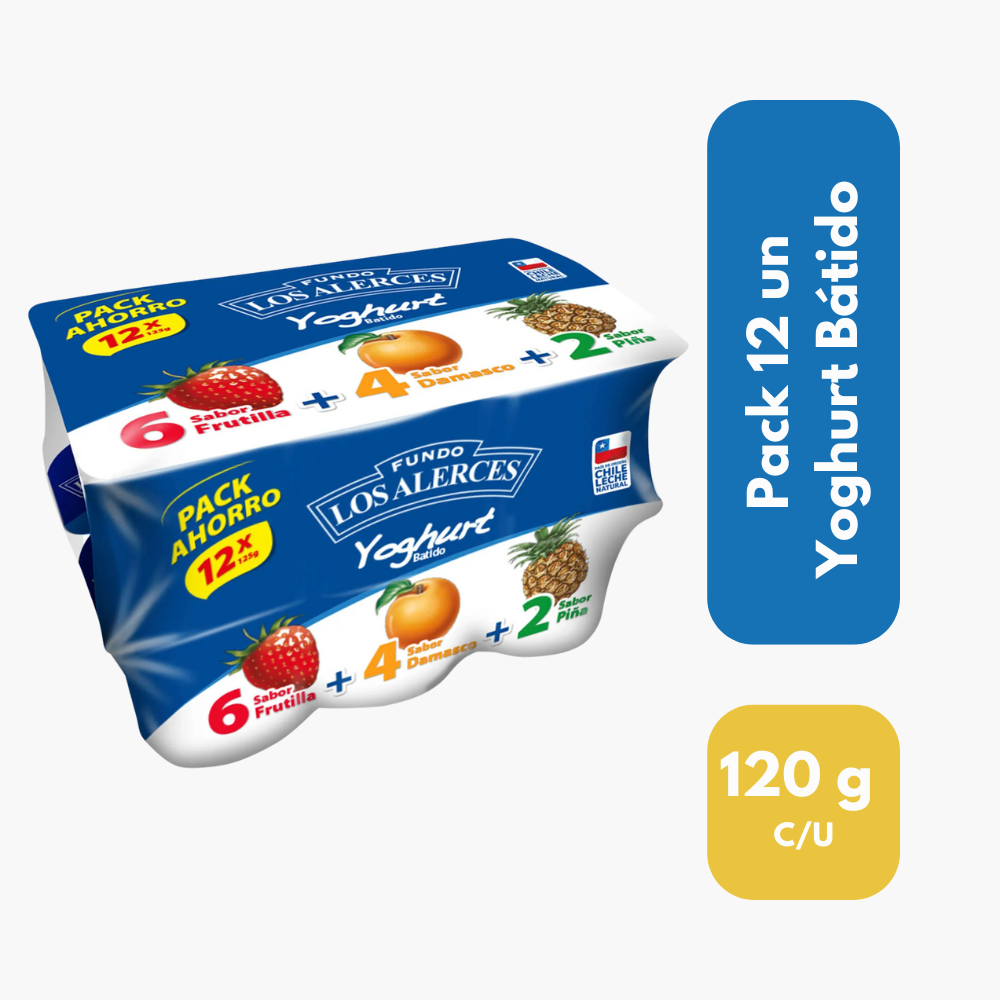 Pack 12 Yoghurt Los Alerces 3 Sabores 120 g