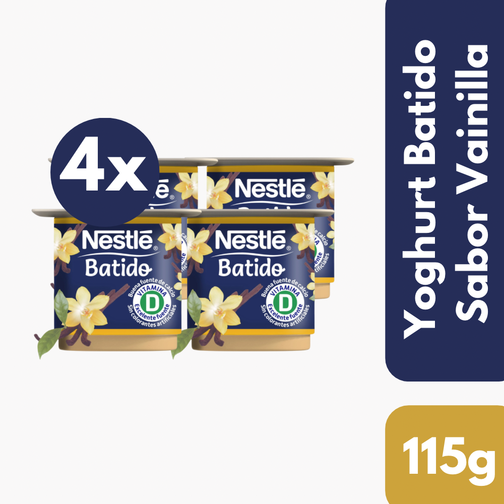 Pack 4 Un Yoghurt Batido Nestlé Sabor Vainilla 115 Gr