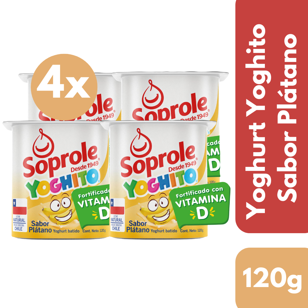 Pack 4 Un Yoghurt Yoghito Soprole Plátano 120 Gr