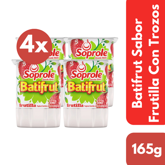 Pack 4 Un Yoghurt Batifrut Sabor Frutilla Soprole 165 Gr