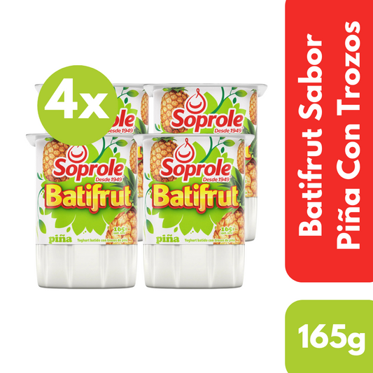 Pack 4 Un Yoghurt Batifrut Sabor Piña Soprole 165 Gr