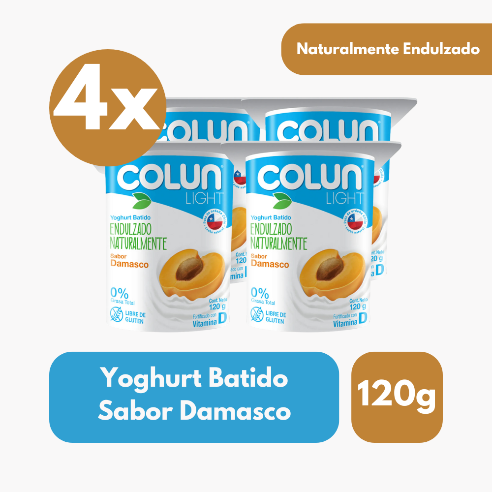 Pack 4 Un Yoghurt Light Colun Damasco 120 Gr