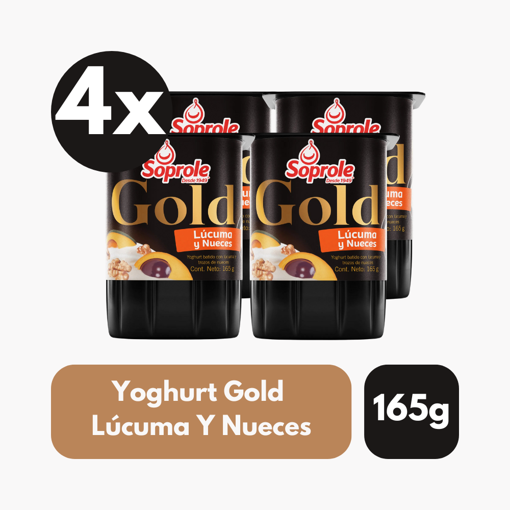 Pack 4 Un Yoghurt Gold Soprole Lúcuma Y Nueces 165 Gr