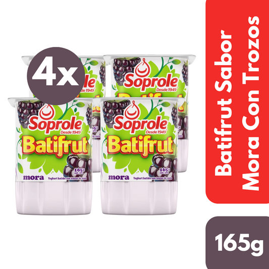 Pack 4 Un Yoghurt Batifrut Sabor Mora Soprole 165 Gr