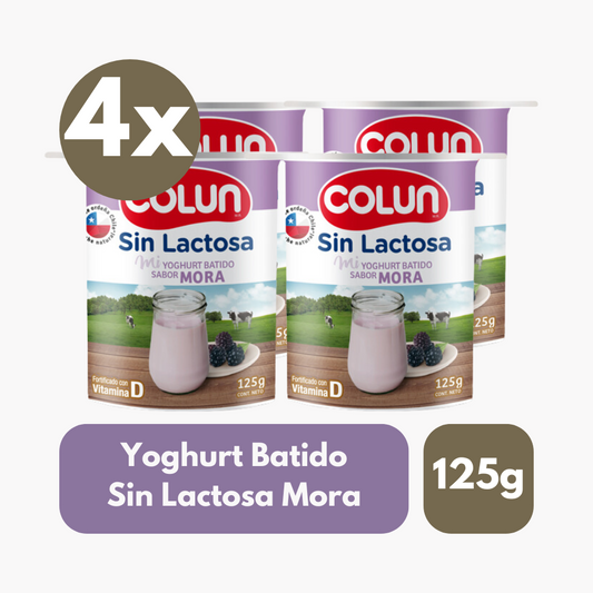 Pack 4 Un Yoghurt Colun Sin Lactosa Sabor Mora 125 Gr