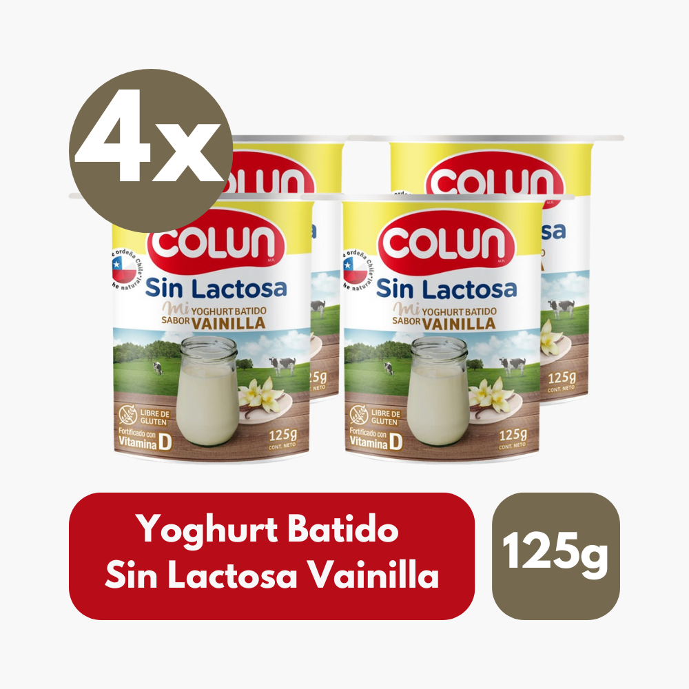 Pack 4 Un Yoghurt Colun Sin Lactosa Sabor Vainilla 125 Gr