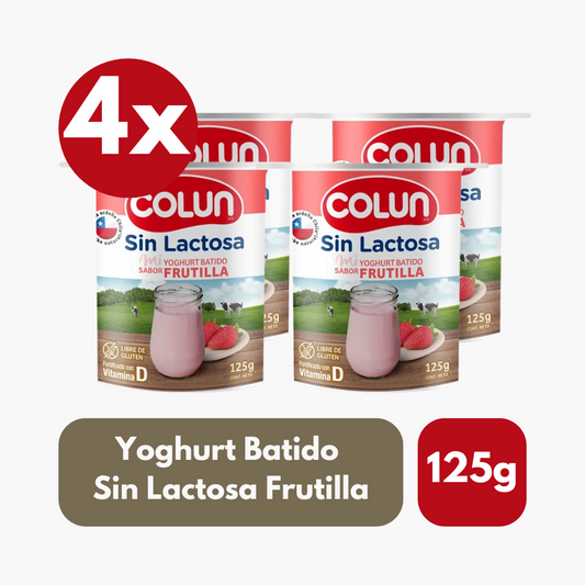 Pack 4 Un Yoghurt Sin Lactosa Colun Sabor Frutilla 125 Gr