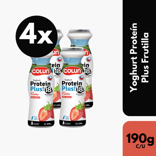 Pack 4 Un Yoghurt Proteín Plus Colun Sabor Frutilla 190 g