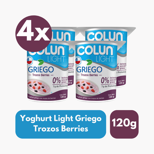 Pack 4 Un Yoghurt Light Griego Trozos Berries Colun 120 Gr