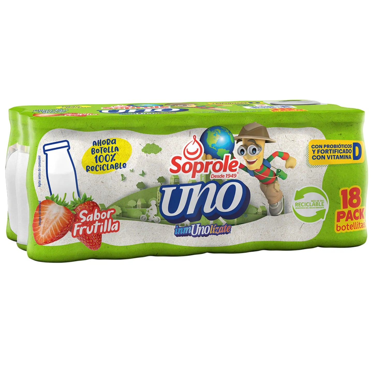 Probiótico UNO Frutilla Pack 18 Botellas, 80 ml c/u
