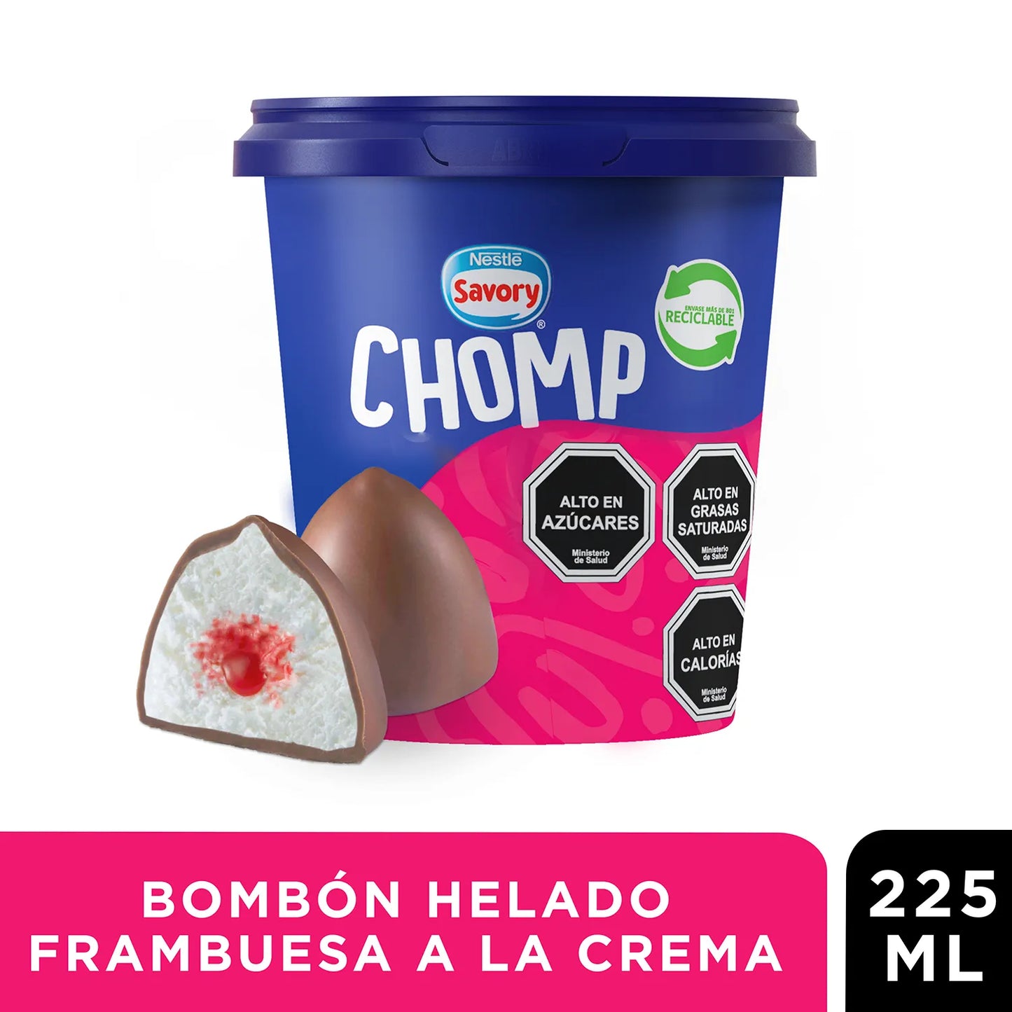 Bombón Helado Savory Chomp Frambuesa A La Crema 225 Ml