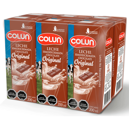 Pack Leche Semidescremada Chocolate Colun 200ml 6un