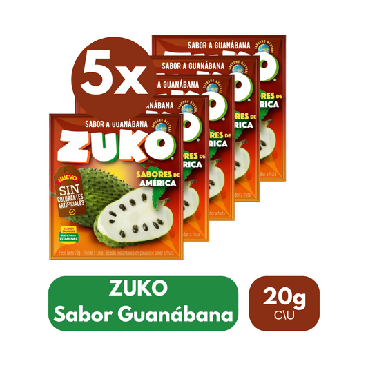 Pack 5 Un Jugo En Polvo Zuko Sabor Guanábana 20 g