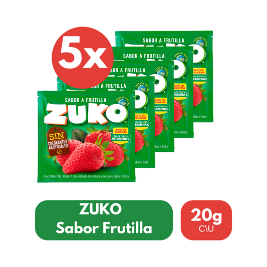 Pack 5 Un Jugo En Polvo Zuko Sabor Frutilla 20 g