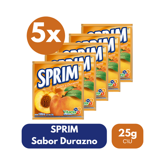 Pack 5 Un Jugo En Polvo Sprim Durazno 25 Gr