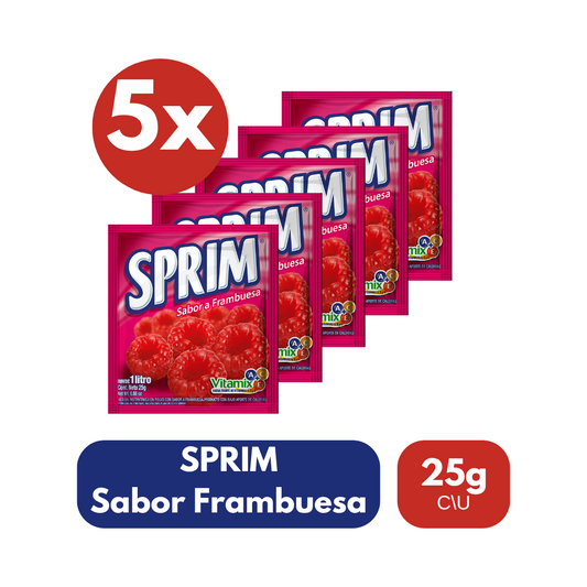 Pack 5 Un Jugo En Polvo Sprim Frambuesa 25 Gr