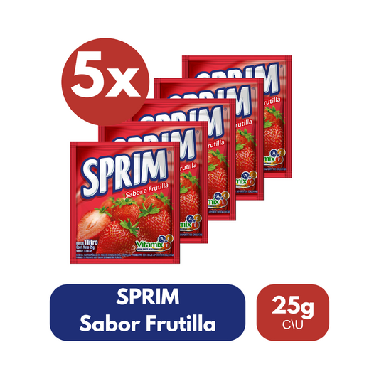 Pack 5 Un Jugo En Polvo Sprim Frutilla 25 Gr