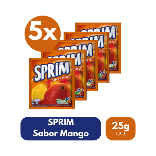 Pack 5 Un Jugo En Polvo Sprim Mango 25 Gr