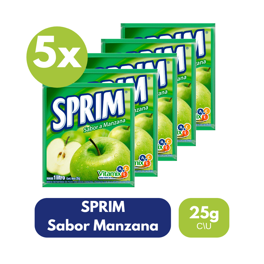 Pack 5 Un Jugo En Polvo Sprim Manzana 25 Gr