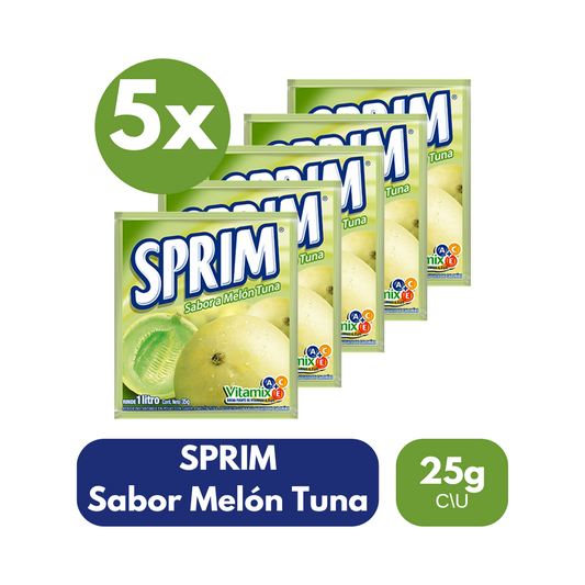 Pack 5 Un Jugo En Polvo Sprim Melón Tuna 25 Gr