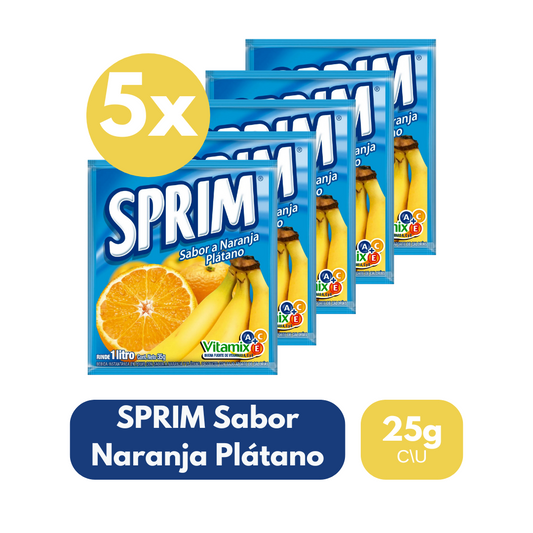 Pack 5 Un Jugo En Polvo Sprim Plátano Naranja 25 Gr