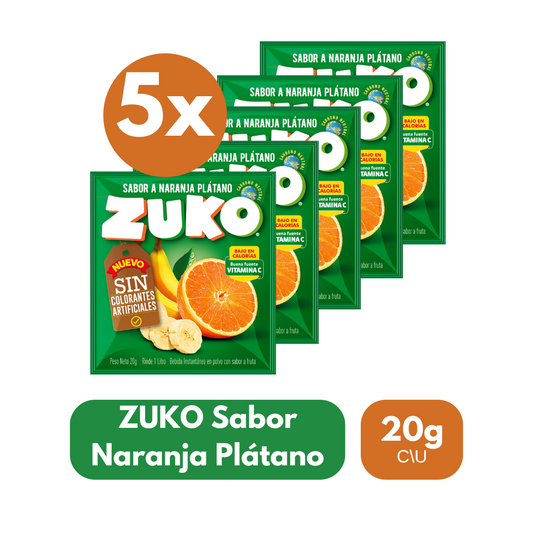Pack 5 Un Jugo En Polvo Zuko Sabor Naranja Plátano 20 g