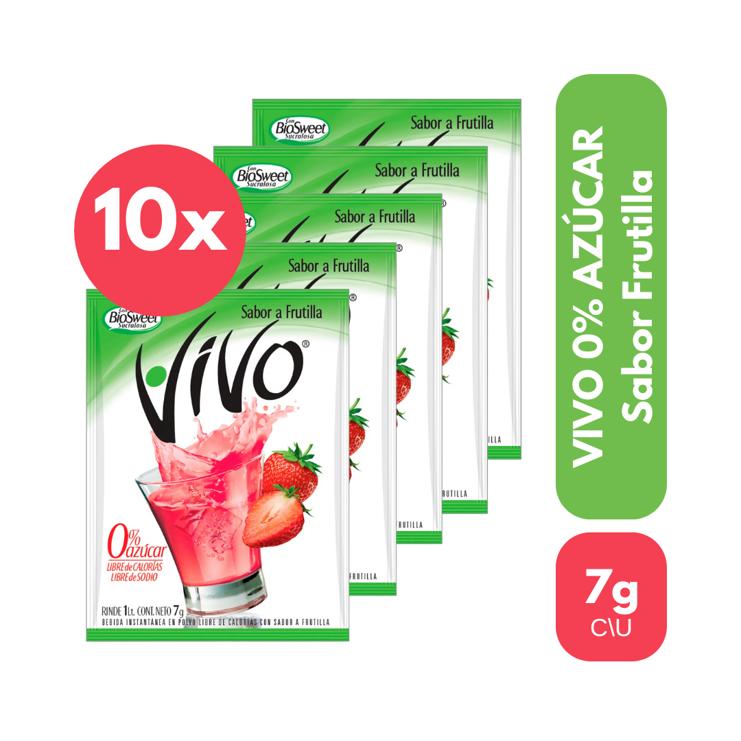 Pack 10 Un Jugo En Polvo Vivo Frutilla 7 g