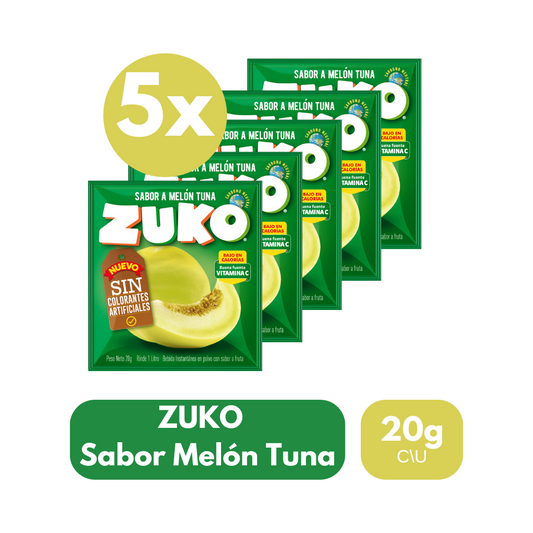 Pack 5 Un Jugo En Polvo Zuko Sabor Melón Tuna 20 g