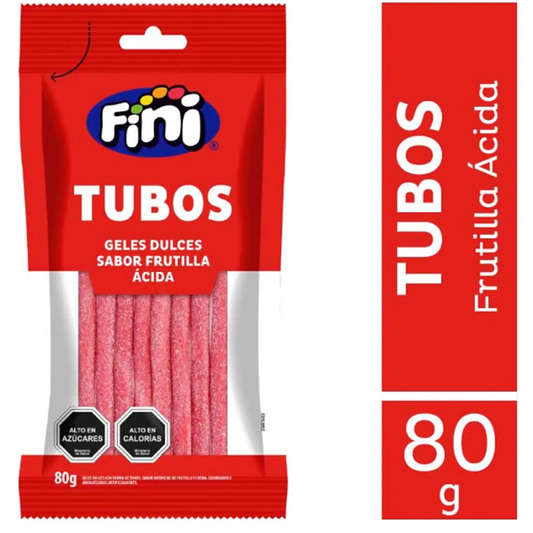 Tubos Fini Frutilla Ácido 80 Gr